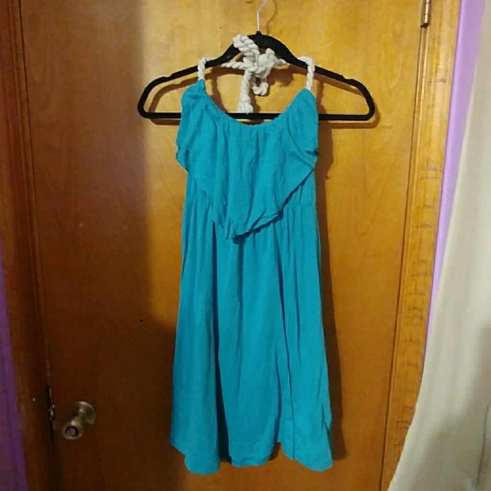 Turquoise dress with rope halter neck